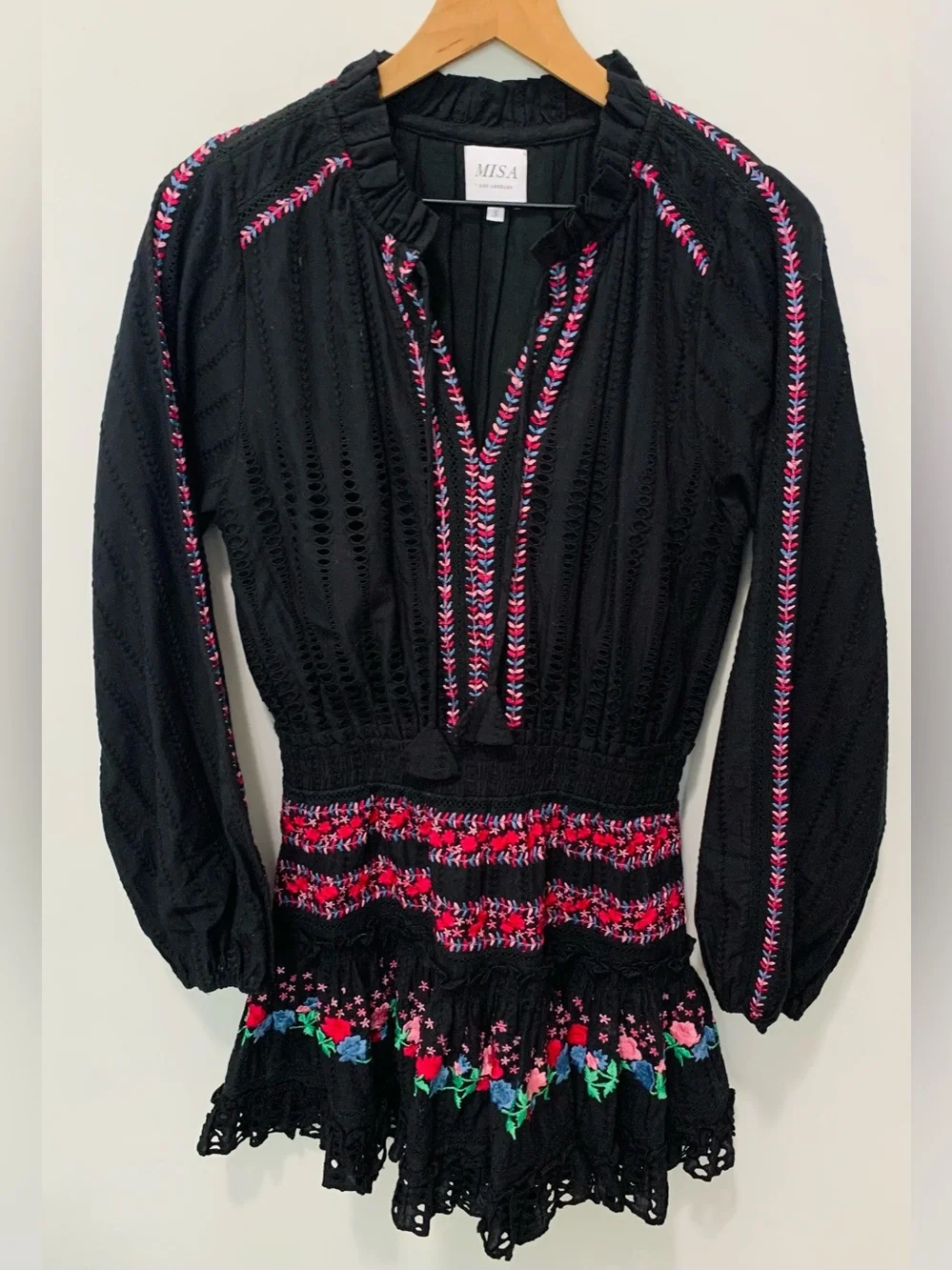 Misa Los Angeles Manuela Eyelet Floral Embroidered Dress Multicolor Size Small